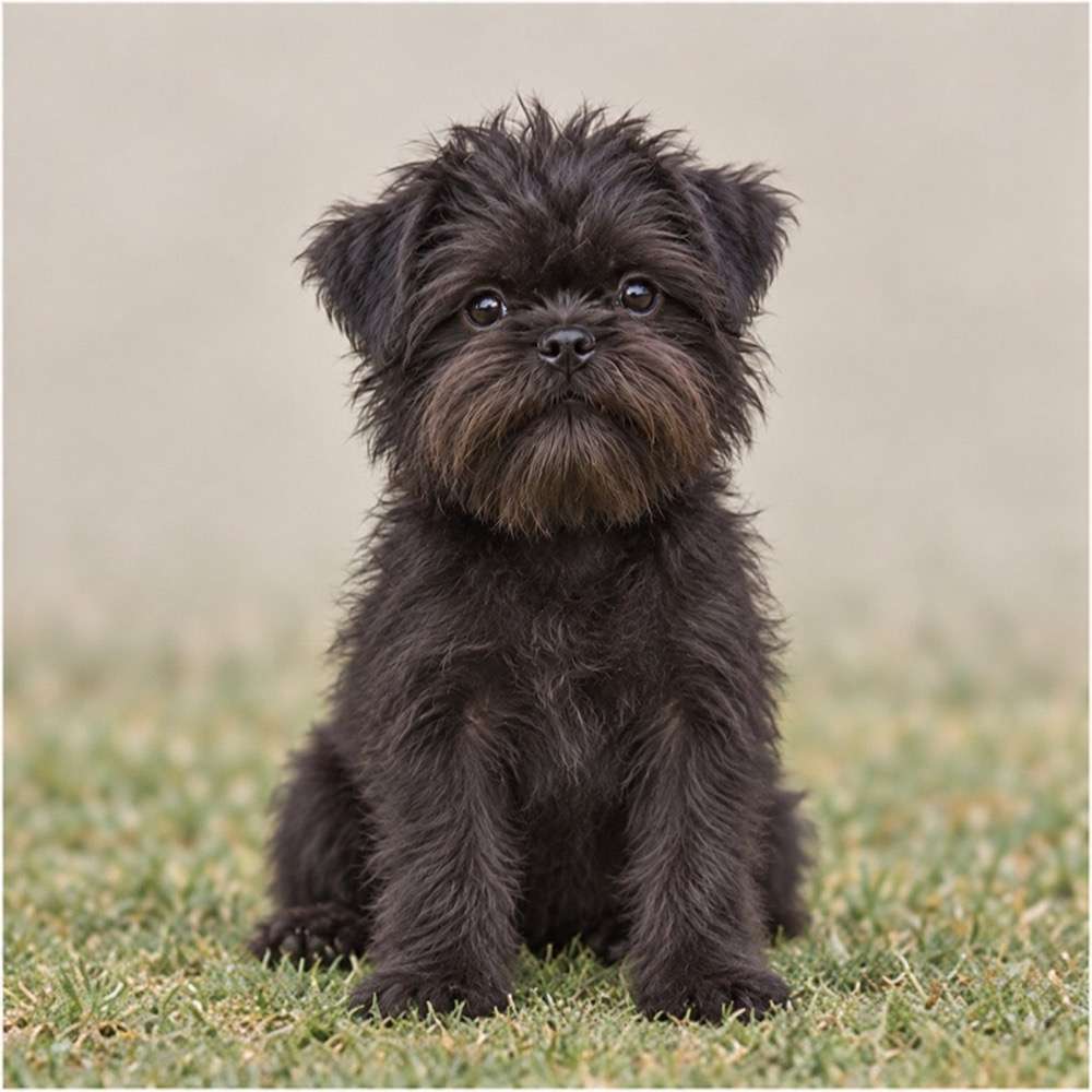 Small, wiry dog with a shaggy black coat and alert expression