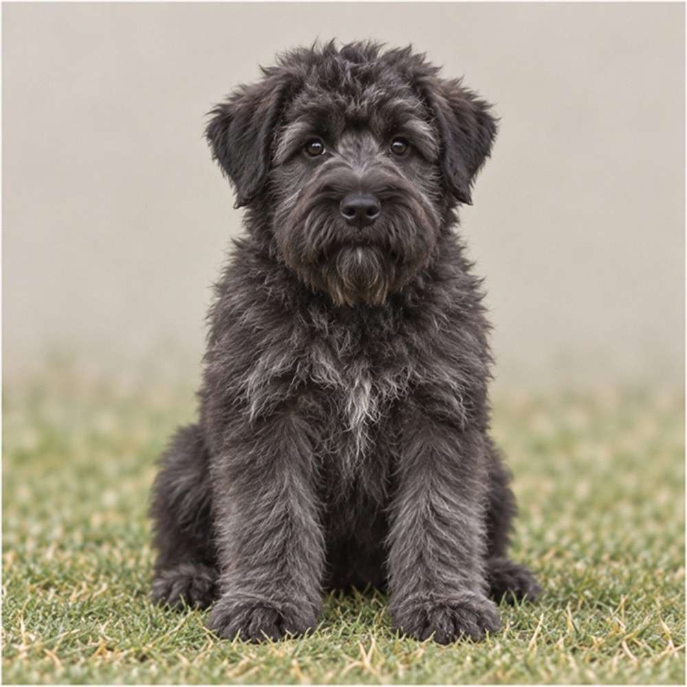 Large, shaggy black dog with a sturdy build standing attentively